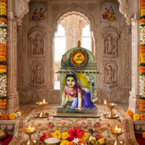 Cute Baby Radha Rani (Ladli Ji) Standing Figurine – Traditional "Shri Radha" Temple Arch Decor