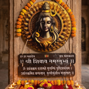 Divine Lord Shiva Wall Hanging Decor – Mahamrityunjaya Mantra & "Shri Shivay Namastubhyam" Wooden Plaque