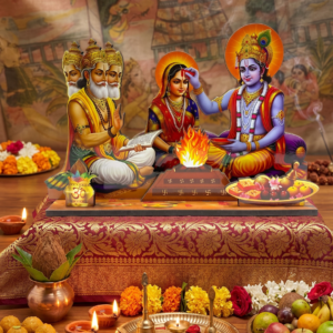 Divine Radha Krishna Vivah 3D Standing Set – Sacred Wedding Ceremony at Bhandirvan Decorative Idol