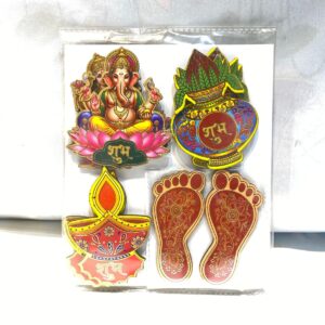 Shubh Deepawali Auspicious Sticker Set – Ganesha, Kalash, Diya & Lakshmi Charan Home Decor
