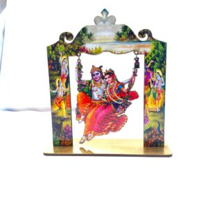 Radha Krishna Jhulan Lila 3D Standing Showpiece – Traditional Vrindavan Swing Decorative Idol