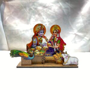 Radha Krishna Bhog Lila 3D Standing Decor – Traditional Braj "Chhappan Bhog" Wooden Idol
