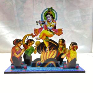 Lord Krishna Kaliya Mardan 3D Standing Set – Traditional Yamuna Lila Wooden Decorative Idol