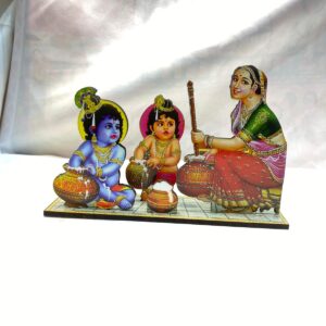 Yashoda Krishna & Balaram Makhan Chor 3D Standing Set – Traditional Gokul Butter Thief Decorative Idol